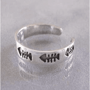 925 Sterling Silver Fish Bone Adjustable Pinky Toe Ring