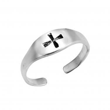 925 Sterling Silver Cross Oxidized Adjustable Pinky Toe Ring - SilverMania925