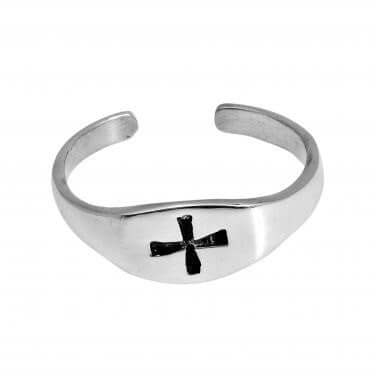 925 Sterling Silver Cross Oxidized Adjustable Pinky Toe Ring - SilverMania925