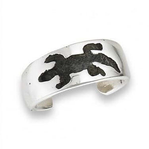 925 Sterling Silver Gecko Oxidized Adjustable Pinky Toe Ring