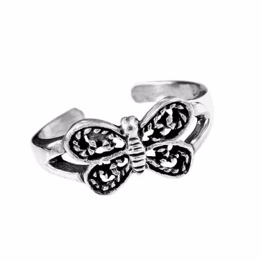 Sterling Silver Butterfly Adjustable Toe Ring - SilverMania925