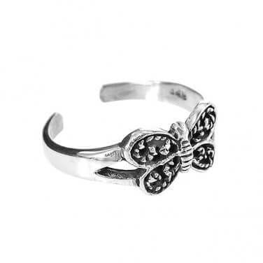 Sterling Silver Butterfly Adjustable Toe Ring - SilverMania925
