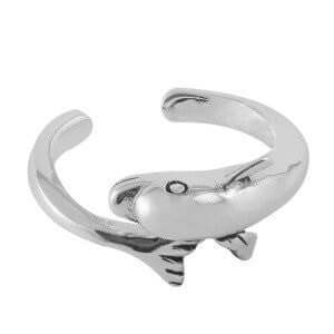 925 Sterling Silver Cute Dolphin Adjustable Toe Pinky Ring - SilverMania925