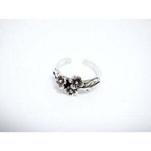 925 Sterling Silver Flowers Oxidized Adjustable Pinky Toe Ring