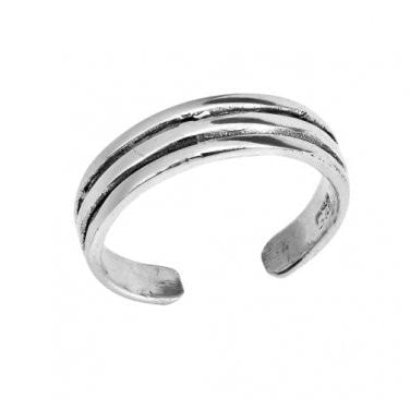 925 Sterling Silver Triple Band Oxidized Adjustable Pinky Toe Ring - SilverMania925