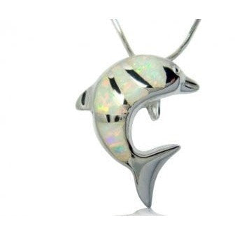 925 Sterling Silver White Opal Sea Dolphin Charm Pendant - SilverMania925