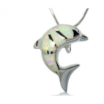 925 Sterling Silver White Opal Sea Dolphin Charm Pendant