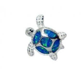 925 Sterling Silver Pendant Hawaiian Blue Opal Sea Turtle - SilverMania925