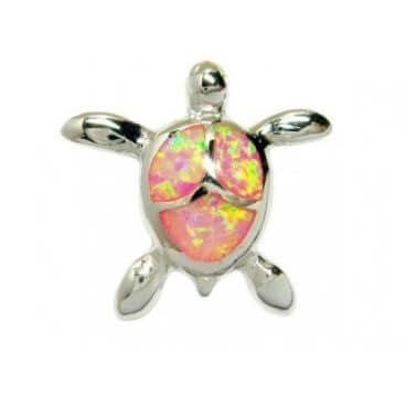925 Sterling Silver Pink Opal Sea Turtle Honu Charm Pendant - SilverMania925