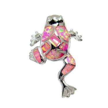 925 Sterling Silver Pink Mosaic Opal Lucky Frog Charm Pendant - SilverMania925