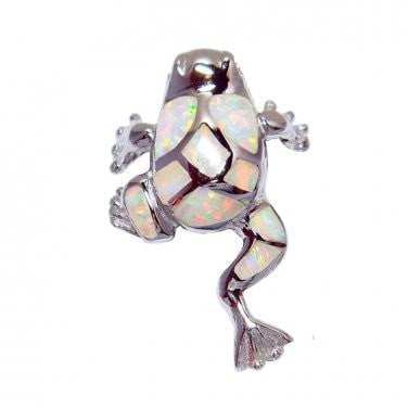 925 Sterling Silver White Mosaic Opal Lucky Frog Charm Pendant - SilverMania925