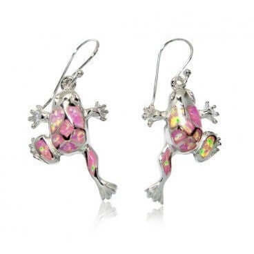 925 Sterling Silver Dangle Earrings Set Pink Fire Opal Frog - SilverMania925