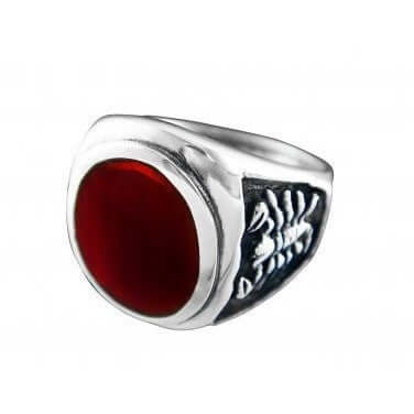 925 Sterling Silver Men's Oval Carnelian Engraved Scorpion Ring - SilverMania925