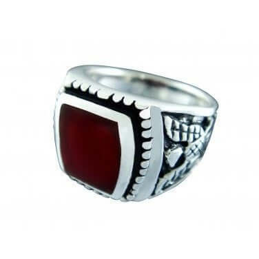 925 Sterling Silver Men's German Eagle Carnelian Ring - SilverMania925