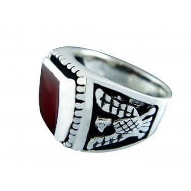 925 Sterling Silver Men's German Eagle Carnelian Ring - SilverMania925