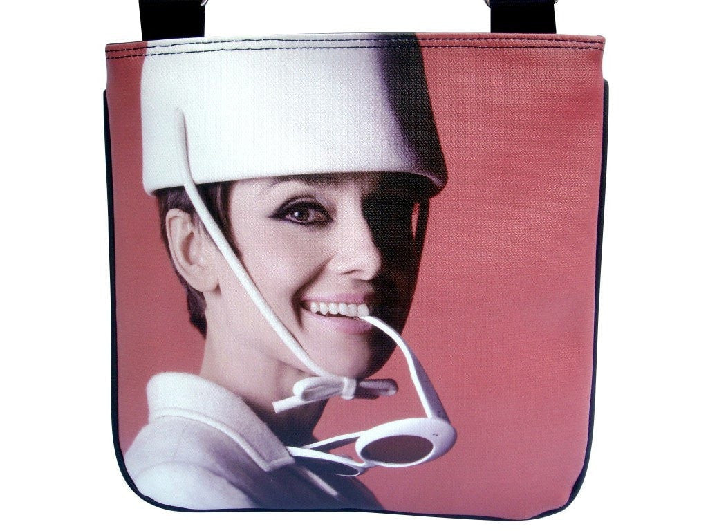Audrey Hepburn White Hat and Glasses Sling Bag - SilverMania925