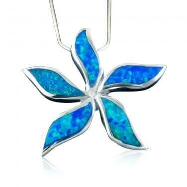 925 Sterling Silver Hawaiian Blue Opal Starfish Flower Pendant - SilverMania925