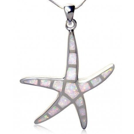 925 Sterling Silver White Opal Mosaic Inlay Sea Starfish Pendant - SilverMania925