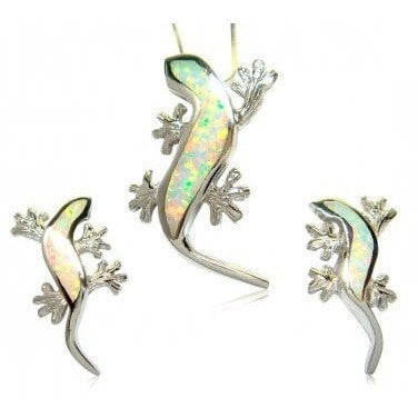 925 Sterling Silver White Opal Lizard Jewelry Set - SilverMania925