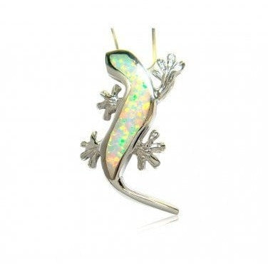 925 Sterling Silver White Opal Lizard Lucky Gecko Charm Pendant - SilverMania925