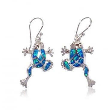 925 Sterling Silver Dangle Earrings Set Hawaiian Blue Opal Frog - SilverMania925