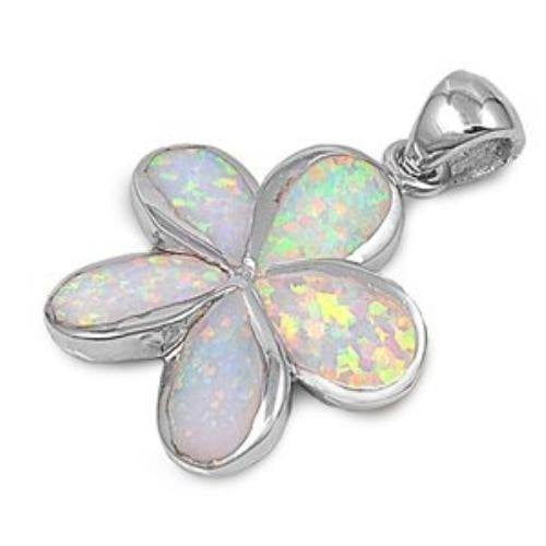 Sterling Silver White Fire Opal Plumeria Pendant - SilverMania925