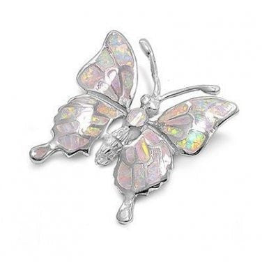 925 Sterling Silver White Mosaic Inlay Fire Opal Butterfly Monark Pendant