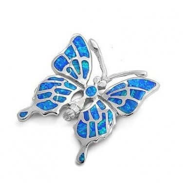 925 Sterling Silver Blue Inlay Opal Butterfly Pendant - SilverMania925