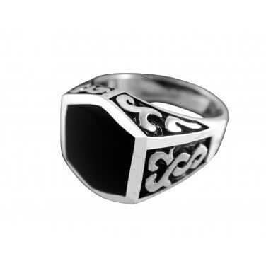 925 Sterling Silver Celtic Knotwork Ring with Onyx - SilverMania925