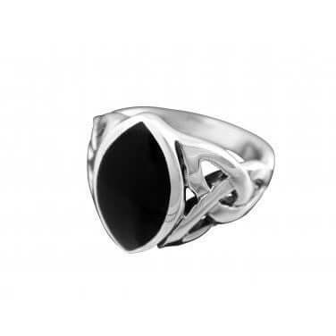 925 Sterling Silver Men's Onyx Celtic Triquetra Trinity Knot Ring - SilverMania925