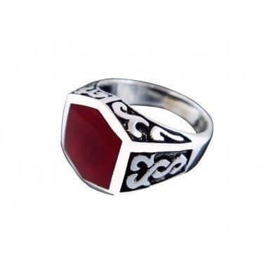 925 Sterling Silver Men's Carnelian Celtic Irish Oxidized Sides Ring - SilverMania925