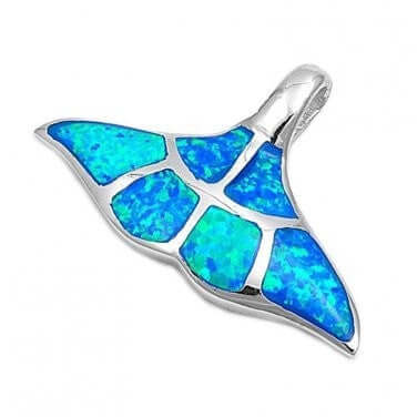 925 Sterling Silver Hawaii Blue Opal Whale Tail Charm Pendant