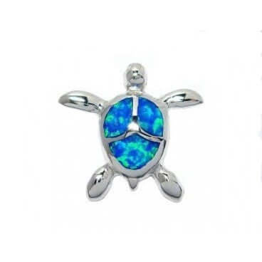 925 Sterling Silver Hawaii Blue Opal Sea Turtle Honu Charm Pendant - SilverMania925