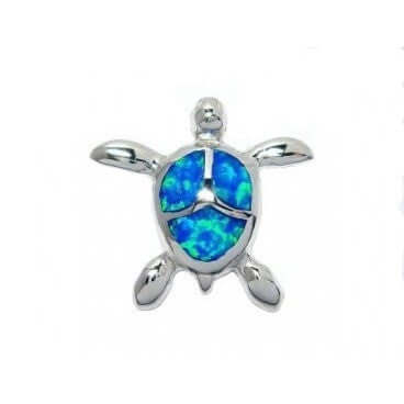 925 Sterling Silver Hawaii Blue Opal Sea Turtle Honu Charm Pendant