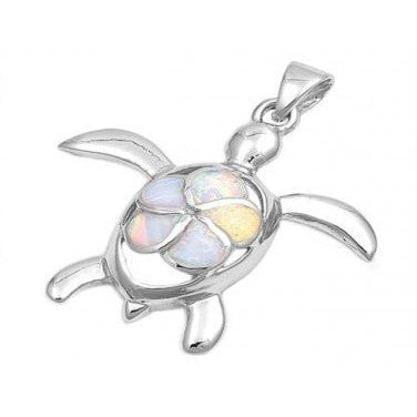 925 Sterling Silver White Opal Plumeria Sea Turtle Honu Charm Pendant - SilverMania925