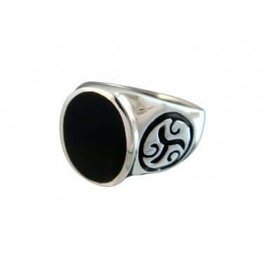 925 Sterling Silver Men's Celtic Symbol Sign Oval Genuine Onyx Thick Ring