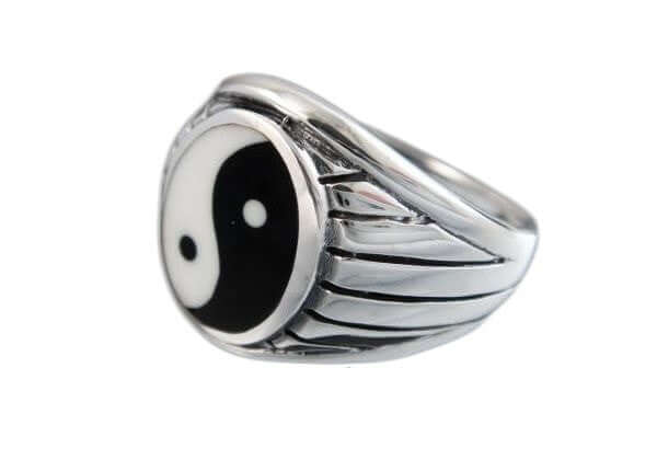 925 Sterling Silver Mens Yin Yang Engraved Ring - SilverMania925
