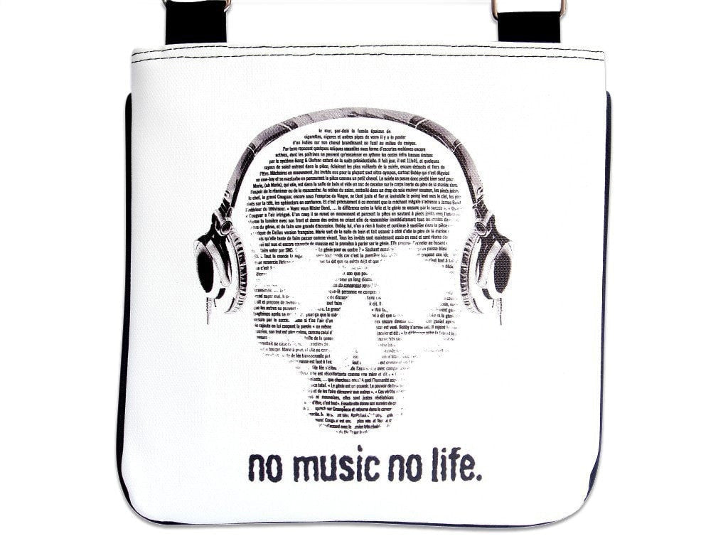 No Music No Life Skull Headphones Cool Messenger Sling Bag Purse - SilverMania925
