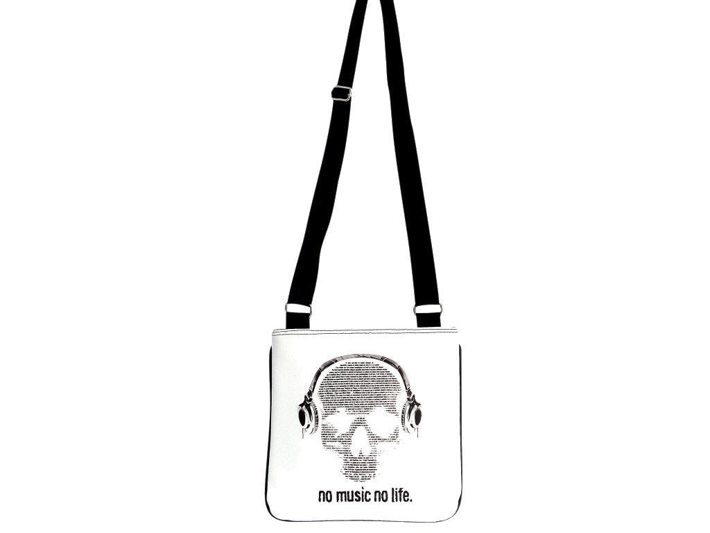 No Music No Life Skull Headphones Cool Messenger Sling Bag Purse - SilverMania925