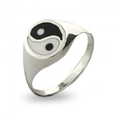 925 Sterling Silver Mens Round Yin Yang Ring - SilverMania925
