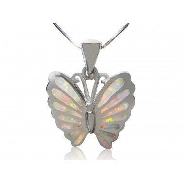 925 Sterling Silver White Opal Butterfly Pendant - SilverMania925