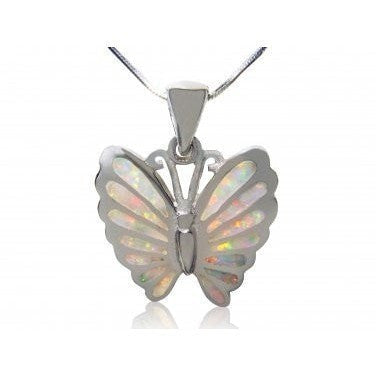 925 Sterling Silver White Mosaic Fire Inlay Opal Butterfly Charm Pendant