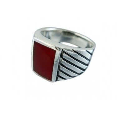 Sterling Silver Mens Carnelian Engraved Sides Ring - SilverMania925