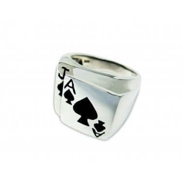 925 Sterling Silver Mens Poker Black Jack Card Game Ring - SilverMania925