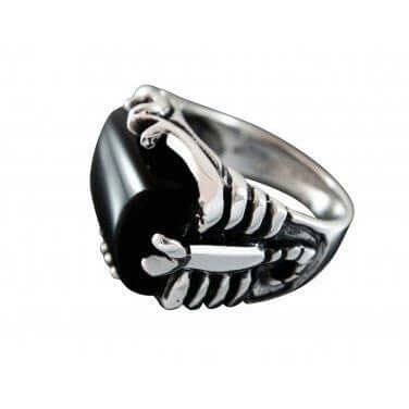 925 Sterling Silver Men's Onyx Engraved Big Scorpion Ring - SilverMania925