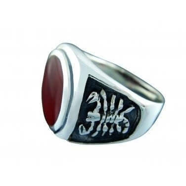 925 Sterling Silver Men's Oval Carnelian Engraved Scorpion Ring - SilverMania925