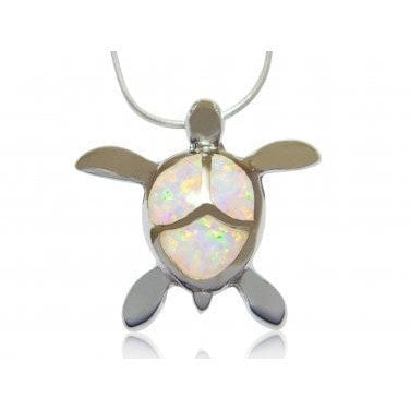 925 Sterling Silver White Opal Sea Turtle Honu Charm Pendant - SilverMania925