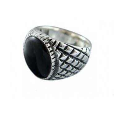 925 Sterling Silver Mens Black Onyx Checkered Sides Ring 12gr - SilverMania925