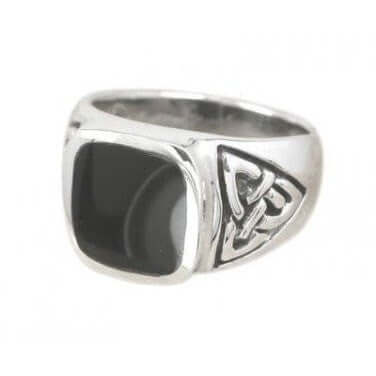 Sterling Silver Mens Triquetra Knot Ring with Onyx - SilverMania925