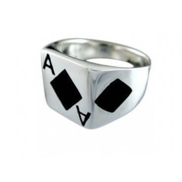 925 Sterling Silver Ace of Diamonds Casino Ring